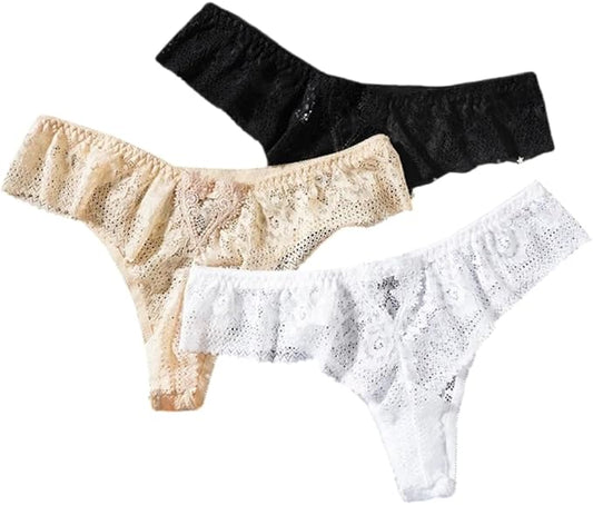 3 Pack Set Perizoma Mutande da Donna in Pizzo Lingerie Sexy Perizoma