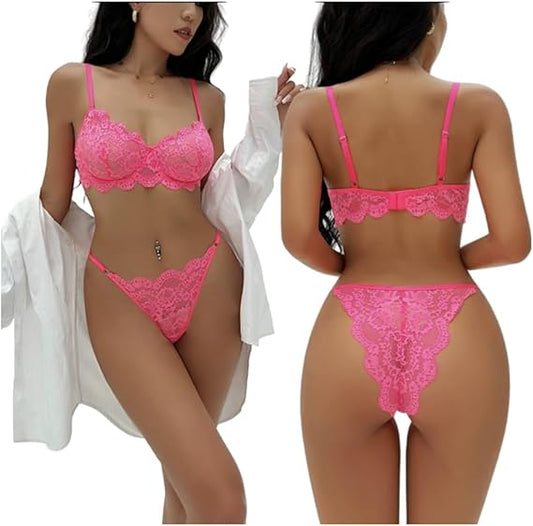 Set Lingerie Donna Babydoll Donna Sexy Confortevole Reggiseno Pizzo Babydoll con Reggiseno e Perizoma per La Notte di Nozze Vacanze in Luna di Miele Viaggio