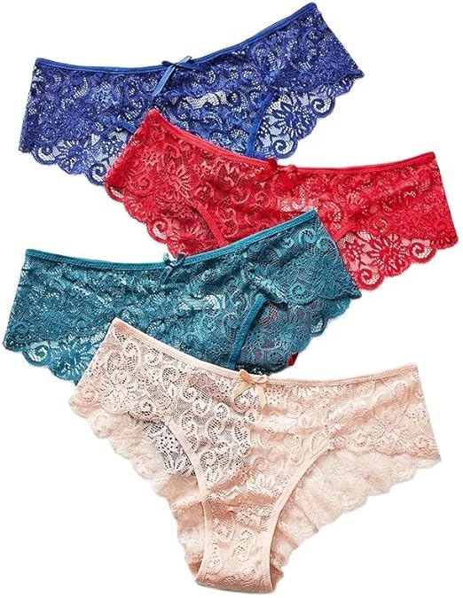4 Set Mutande Bikini da Donna in Pizzo Lingerie Sexy Donne Slip NERO/BLACK, ROSSO/RED, BLU, VERDE/GREEN Traspirante Biancheria Intima