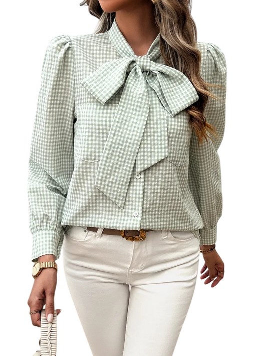 Camicetta alla Moda Top Elegante con Papillon in Poliestere di Alta qualità