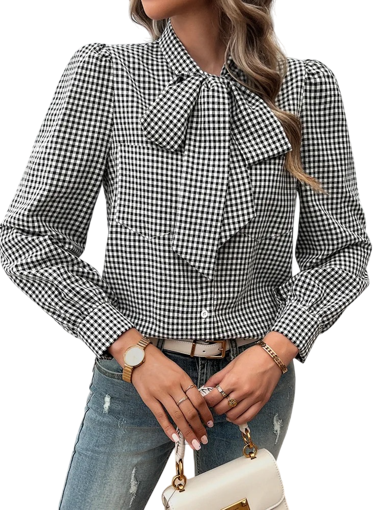Camicetta alla Moda Top Elegante con Papillon in Poliestere di Alta qualità