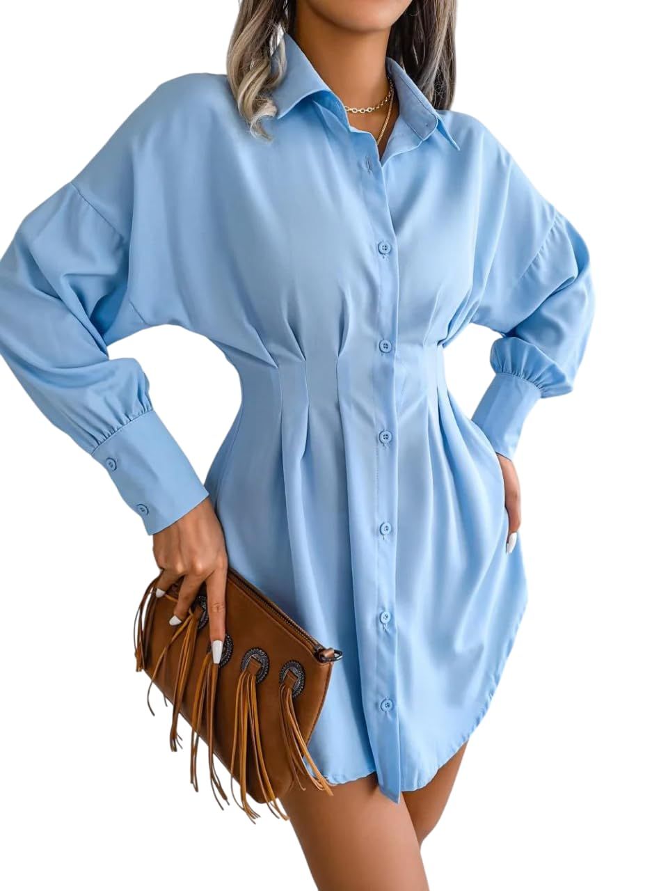 Stile Elegante Camicetta da Donna Manica Lunga Scollo a V Elegante Casual da Lavoro con Bottoni