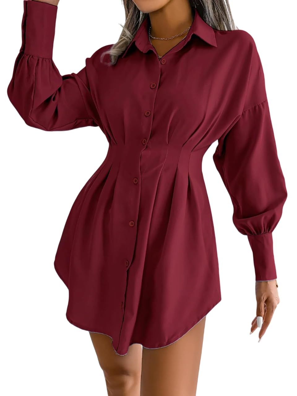 Stile Elegante Camicetta da Donna Manica Lunga Scollo a V Elegante Casual da Lavoro con Bottoni