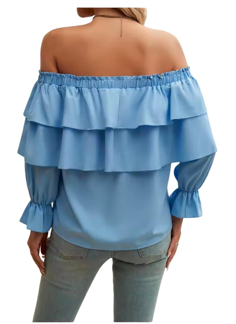 Stile Elegante Camicette da Donna Vintage Volante off Shoulder