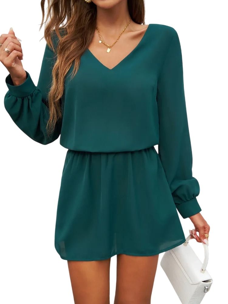 Vestito Donna Corto Midi Abito Maniche Lunghe con Scollo a V Elegante Casual Abiti Swing da Sera Casual Discoteca Cocktail Clubwear di Alta qualità