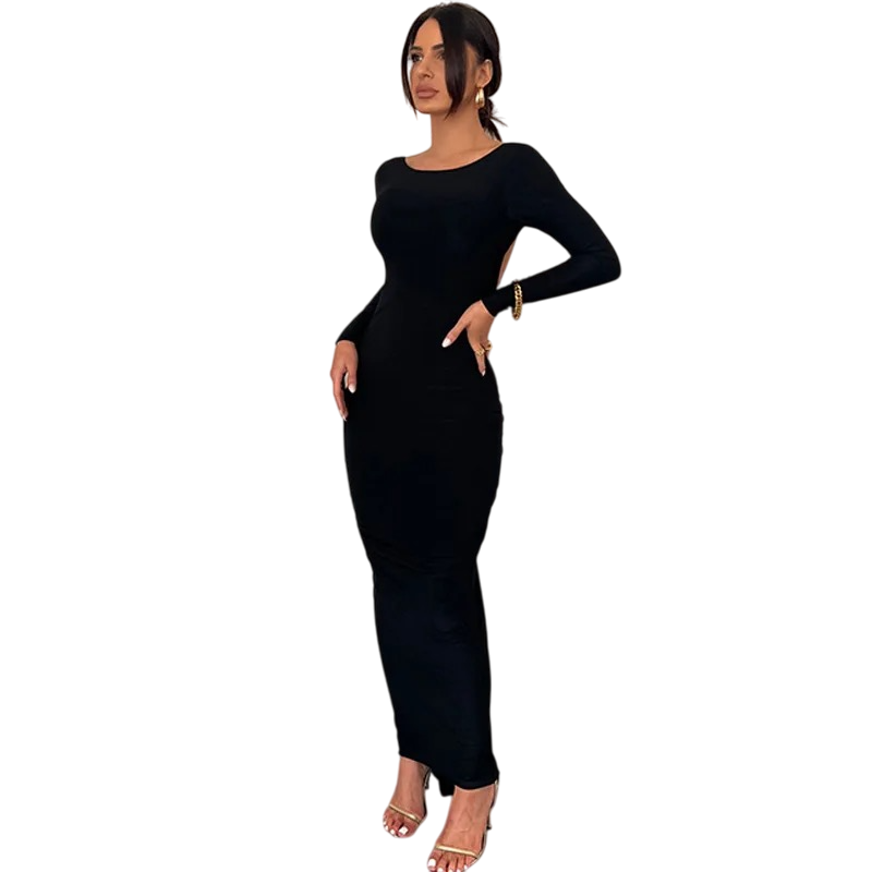 Stile Elegante Abito da Sera da Donna Senza Schienale a Maniche Lunghe