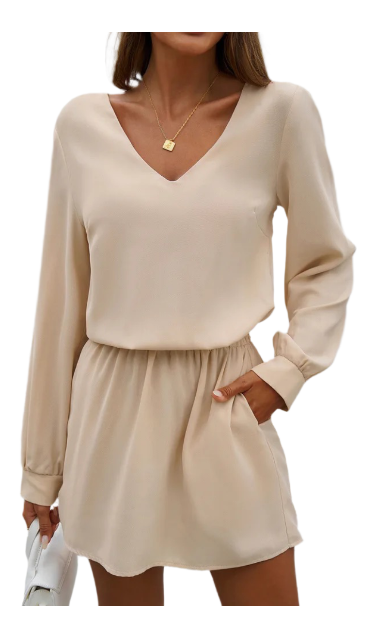 Vestito Donna Corto Midi Abito Maniche Lunghe con Scollo a V Elegante Casual Abiti Swing da Sera Casual Discoteca Cocktail Clubwear di Alta qualità