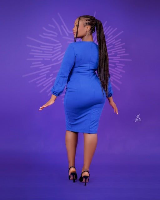 Stile Elegante Solido Slim Fit Matita Vestito Lungo Manica a Sbuffo Fessura Temperamento Carriera Ufficio Plus Size da Donna