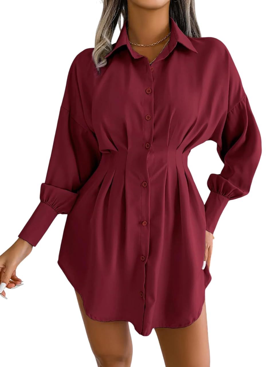 Stile Elegante Camicetta da Donna Manica Lunga Scollo a V Elegante Casual da Lavoro con Bottoni